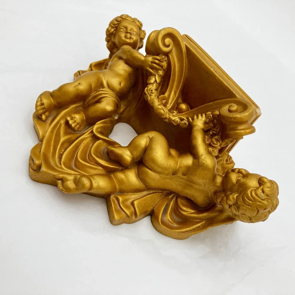 The Import Collection Wall Shelf Cherub Sconce 8x6 Gold Baroque Vintage